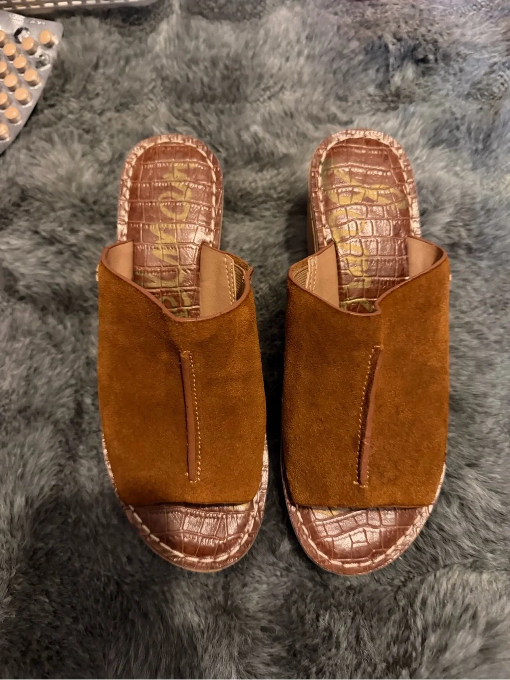 Sam Edelman Brown Suede Cork Wedge Slide Sandals Women’s Size 7.5